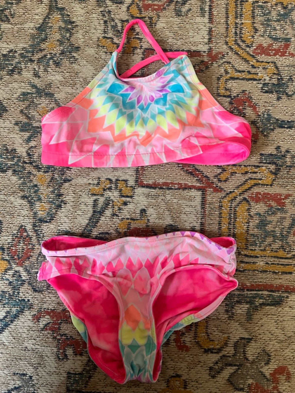 Girls Justice Neon Pink Tie-Dye Two-Piece Swimsuit Set